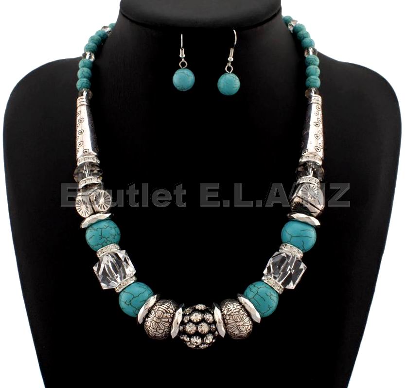 21mm WIDE HUGE TURQUOISE CRYSTAL MATCHING SET